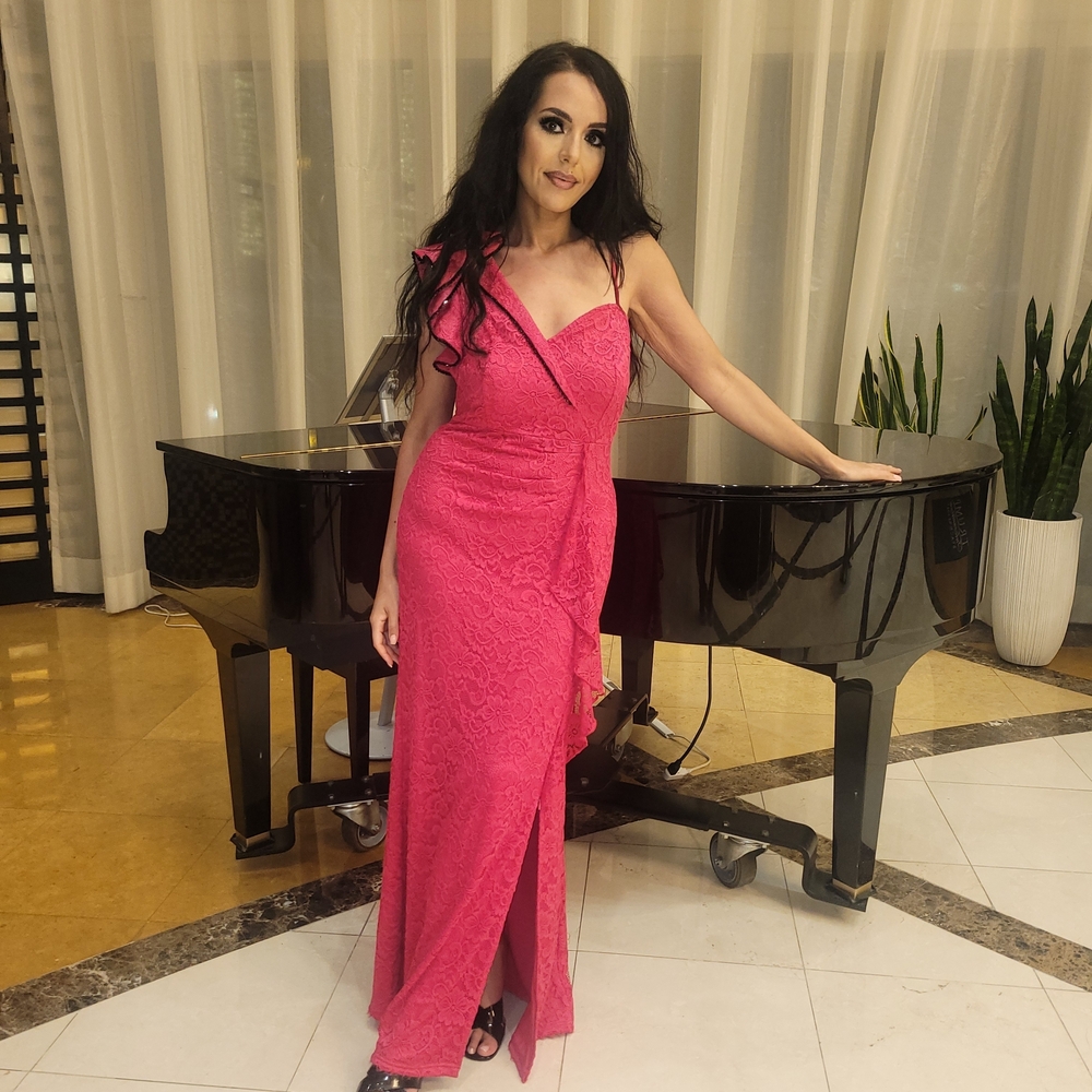 Elegant Pink Lace Evening Gown